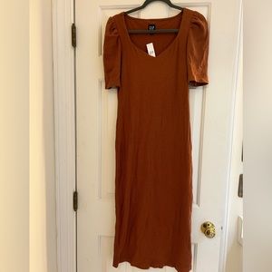 Burnt Orange Ribbed Midi Dress - NWT